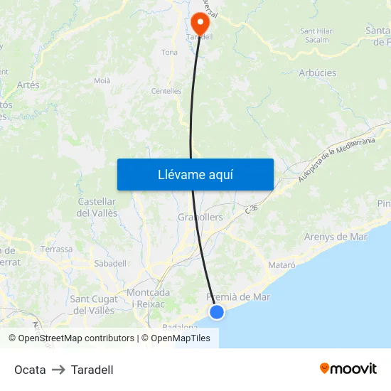 Ocata to Taradell map