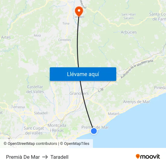 Premià De Mar to Taradell map