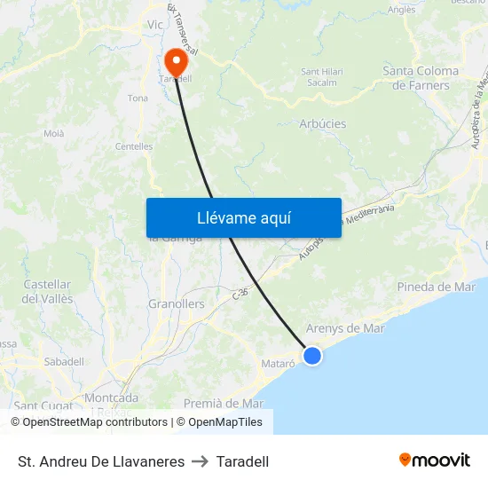 St. Andreu De Llavaneres to Taradell map