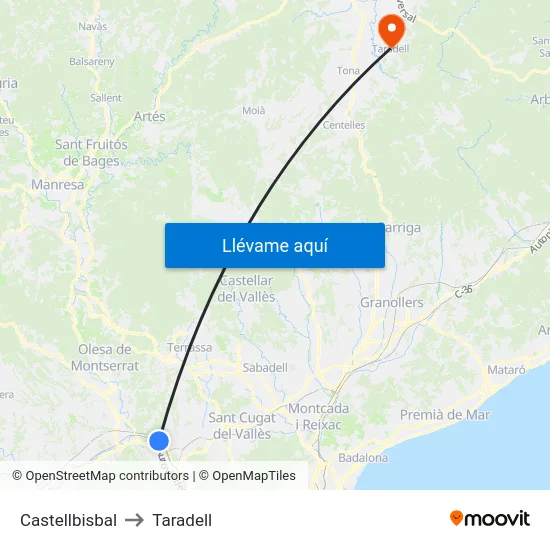 Castellbisbal to Taradell map