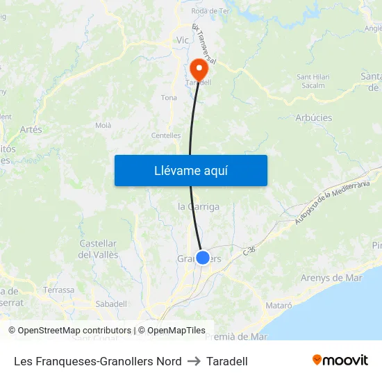 Les Franqueses-Granollers Nord to Taradell map
