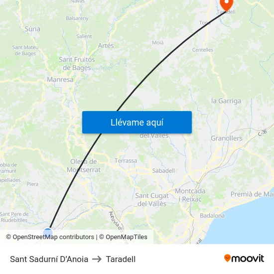Sant Sadurní D’Anoia to Taradell map