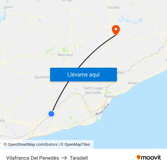 Vilafranca Del Penedès to Taradell map