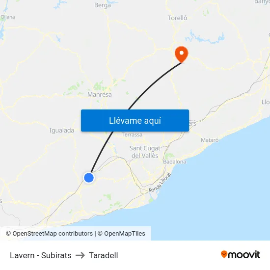 Lavern - Subirats to Taradell map