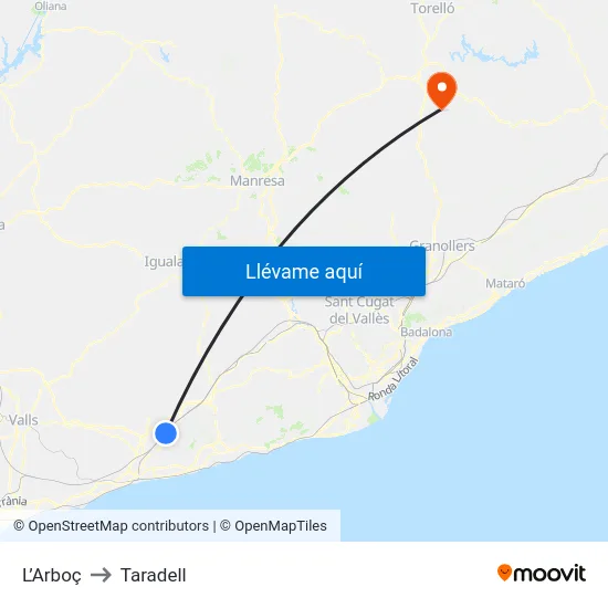 L’Arboç to Taradell map