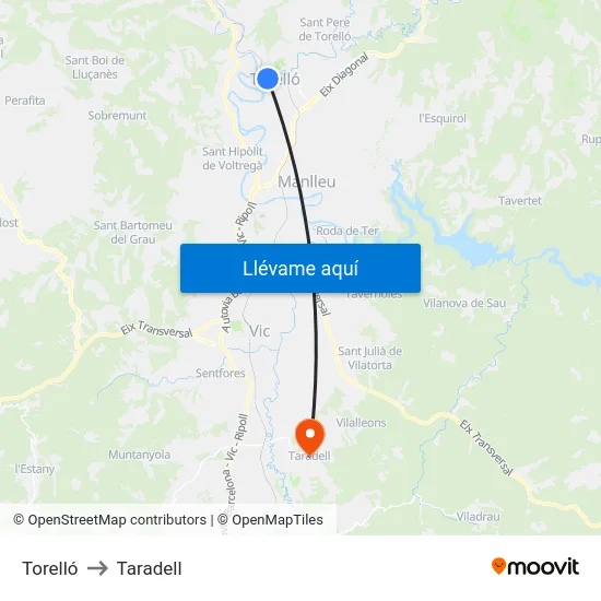 Torelló to Taradell map