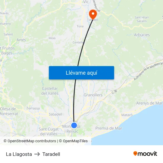 La Llagosta to Taradell map