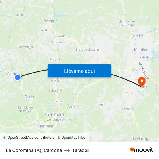 La Coromina (A), Cardona to Taradell map