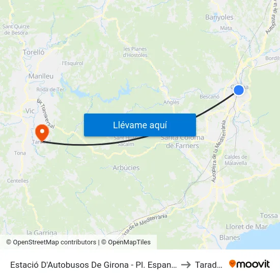 Estació D'Autobusos De Girona - Pl. Espanya to Taradell map