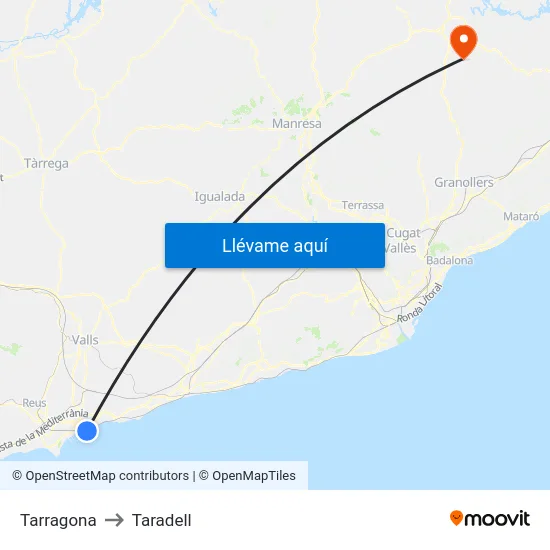 Tarragona to Taradell map