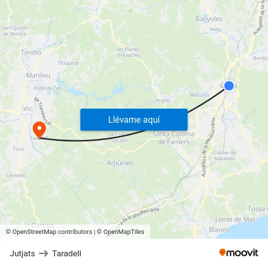 Jutjats to Taradell map