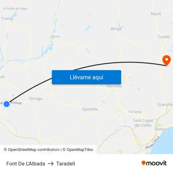 Font De L'Albada to Taradell map