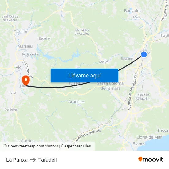 La Punxa to Taradell map