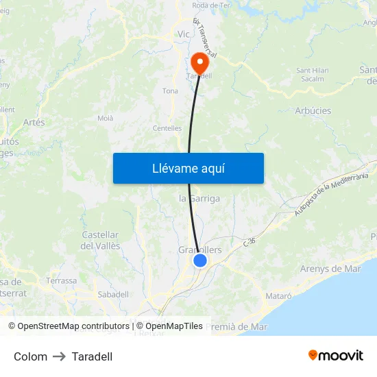 Colom to Taradell map