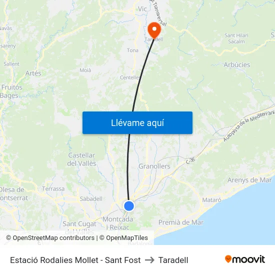 Estació Rodalies Mollet - Sant Fost to Taradell map
