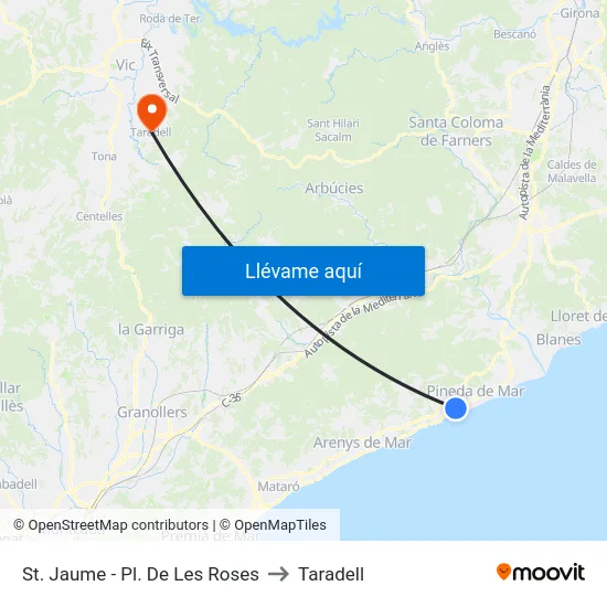 St. Jaume - Pl. De Les Roses to Taradell map