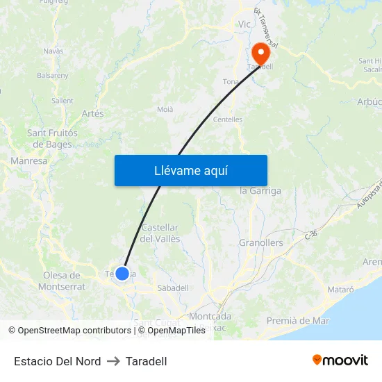 Estacio Del Nord to Taradell map