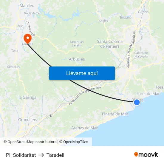 Pl. Solidaritat to Taradell map