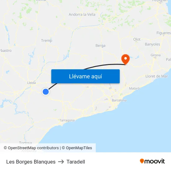 Les Borges Blanques to Taradell map