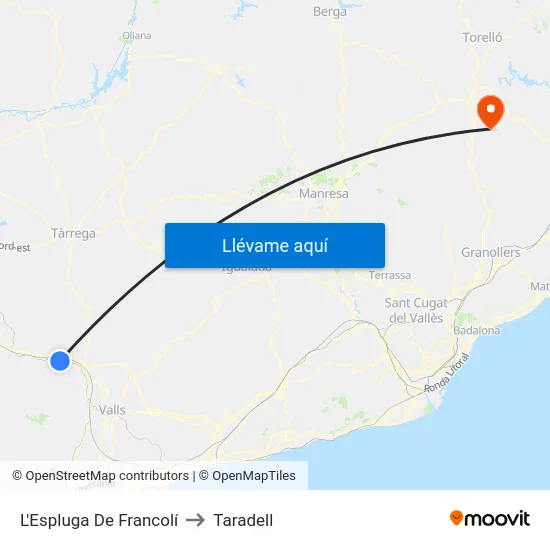 L'Espluga De Francolí to Taradell map