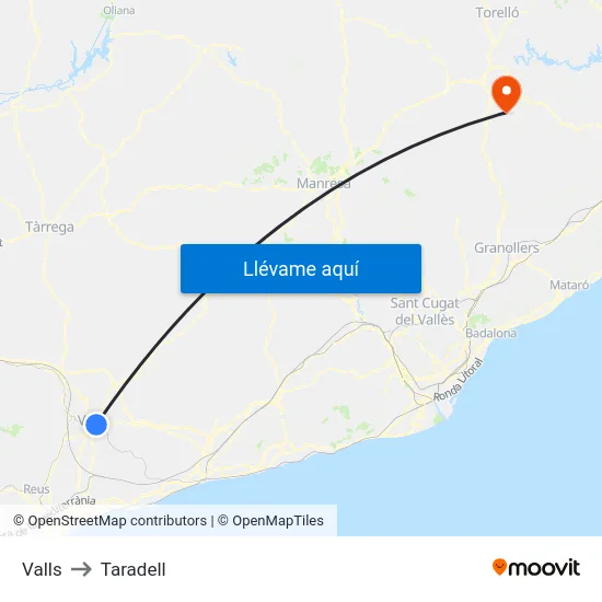 Valls to Taradell map