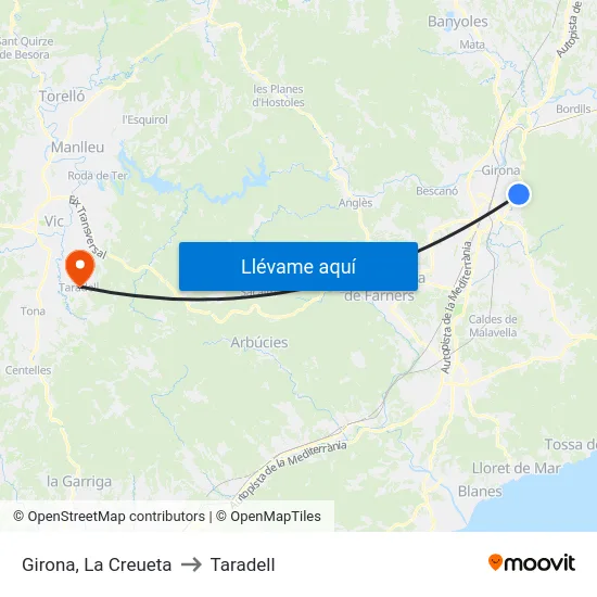 Girona, La Creueta to Taradell map