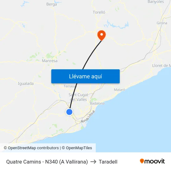 Quatre Camins - N340 (A Vallirana) to Taradell map