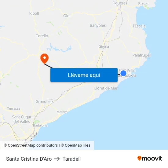 Santa Cristina D'Aro to Taradell map
