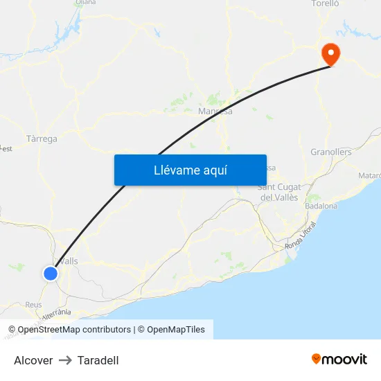 Alcover to Taradell map