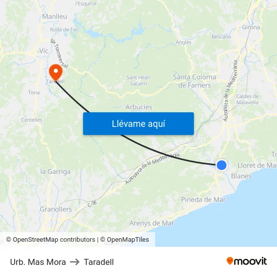 Urb. Mas Mora to Taradell map