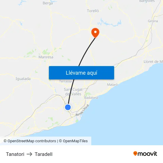 Tanatori to Taradell map