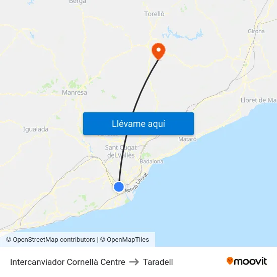 Intercanviador Cornellà Centre to Taradell map