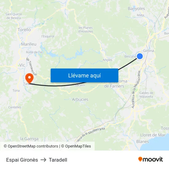 Espai Gironès to Taradell map