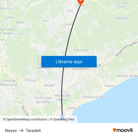 Navas to Taradell map