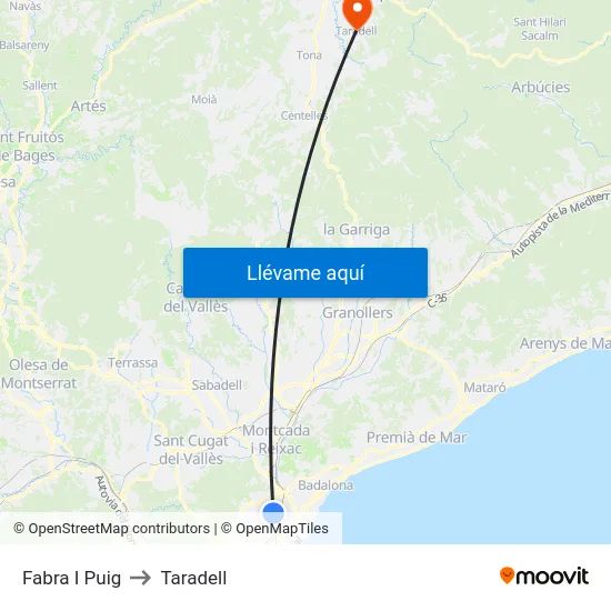 Fabra I Puig to Taradell map