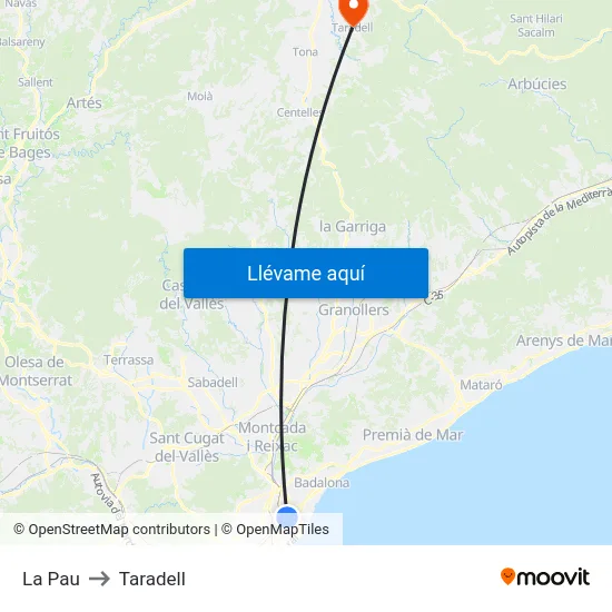 La Pau to Taradell map