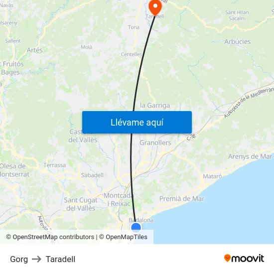 Gorg to Taradell map