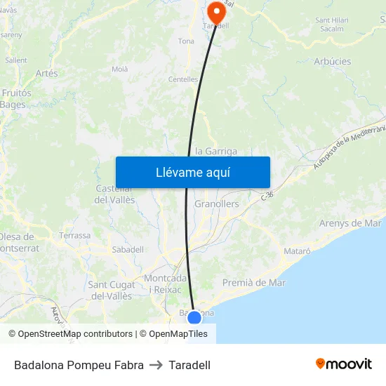 Badalona Pompeu Fabra to Taradell map