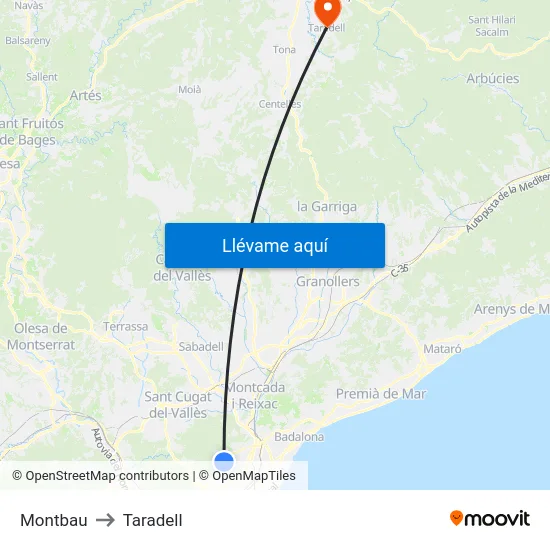Montbau to Taradell map