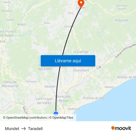 Mundet to Taradell map