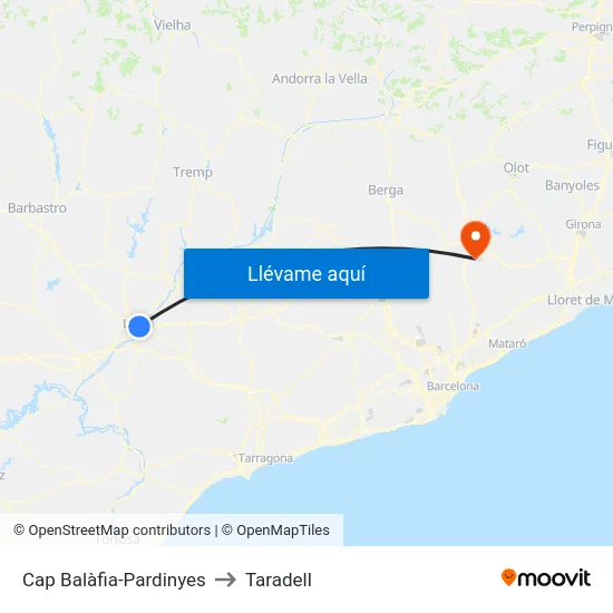 Cap Balàfia-Pardinyes to Taradell map