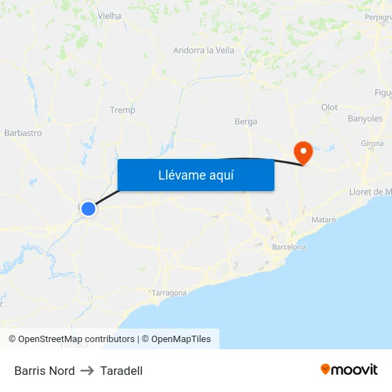 Barris Nord to Taradell map