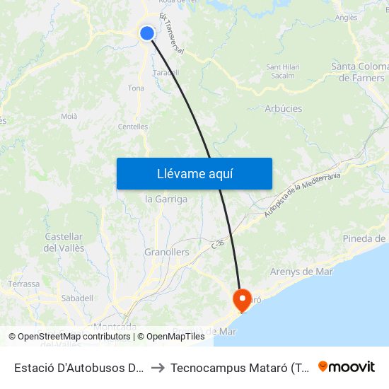 Estació D'Autobusos De Vic to Tecnocampus Mataró (Tcm3) map