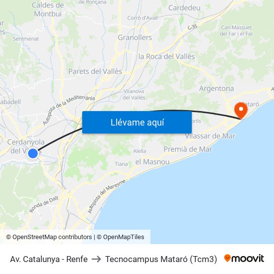 Av. Catalunya - Renfe to Tecnocampus Mataró (Tcm3) map