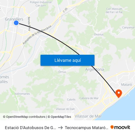 Estació D'Autobusos De Granollers to Tecnocampus Mataró (Tcm3) map