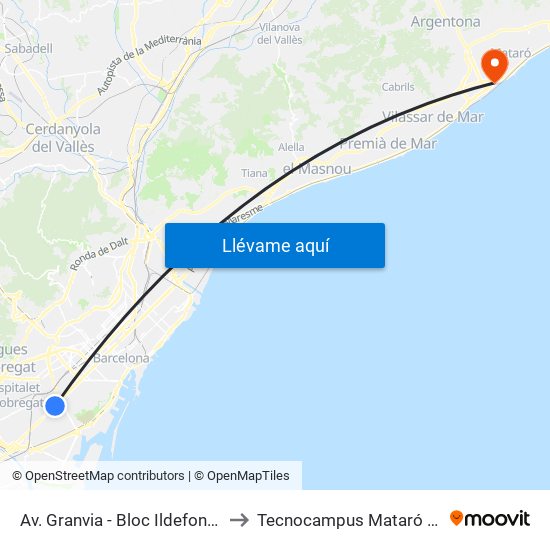 Av. Granvia - Bloc Ildefons Cerdà to Tecnocampus Mataró (Tcm3) map