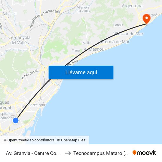 Av. Granvia - Centre Comercial to Tecnocampus Mataró (Tcm3) map