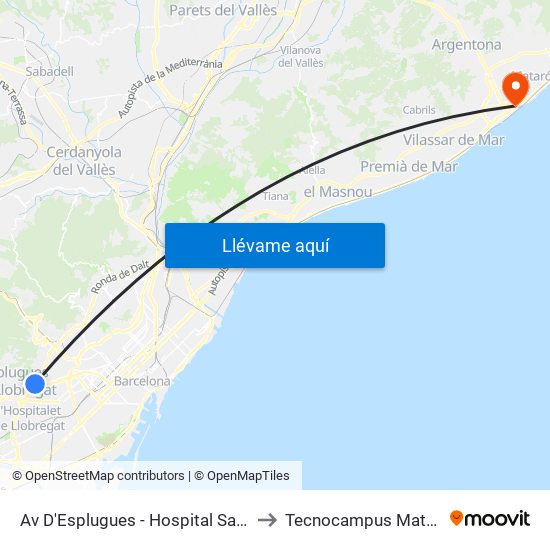 Av D'Esplugues - Hospital Sant Joan De Déu to Tecnocampus Mataró (Tcm3) map
