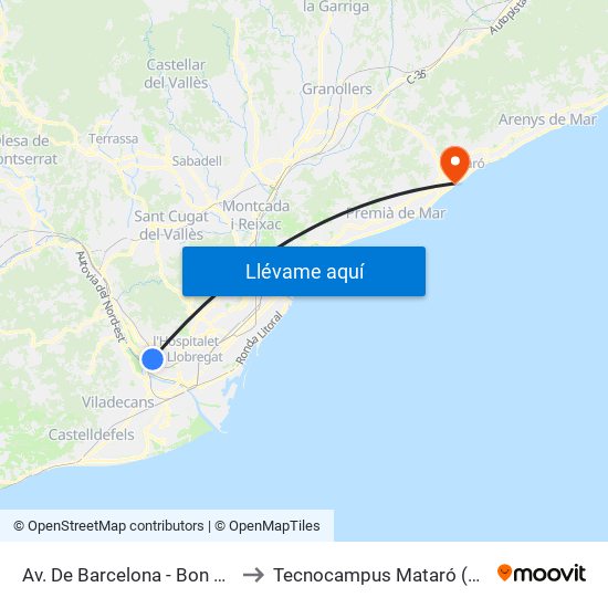 Av. De Barcelona - Bon Viatge to Tecnocampus Mataró (Tcm3) map