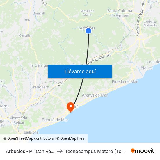 Arbúcies - Pl. Can Reus to Tecnocampus Mataró (Tcm3) map